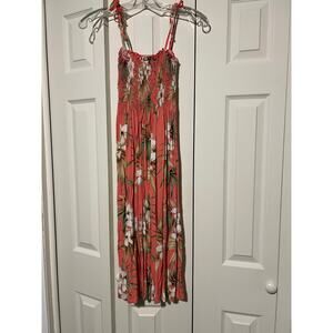 Royal Creations Women’s XL Tropical Maxi Dress Coral Smocked EUC